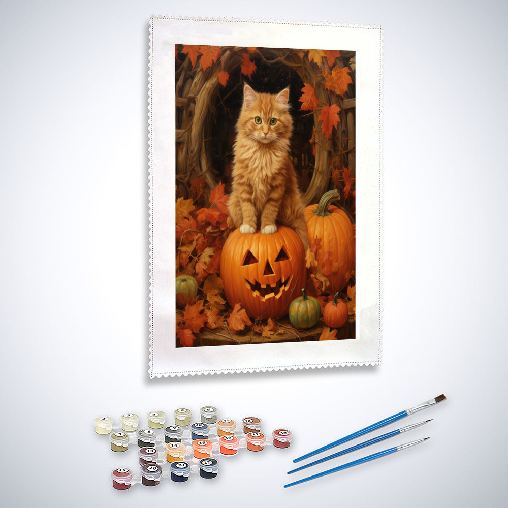 Malen nach Zahlen - Katze in Kürbis, Halloween