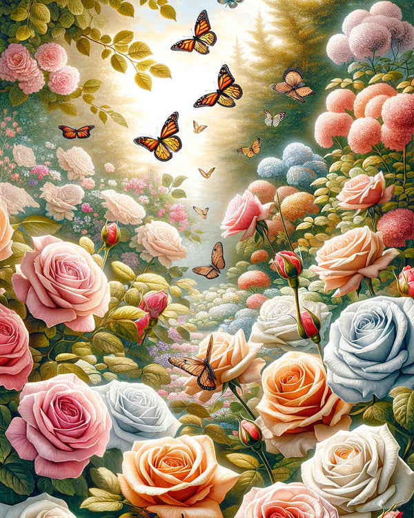 Malen nach Zahlen - Rosen und Schmetterlinge