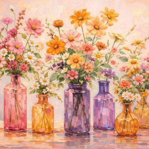 Malen nach Zahlen - Blütenzauber im Sonnenlicht, Vasen