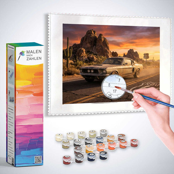 Malen nach Zahlen - Route 66, Freiheit im Sonnenuntergang