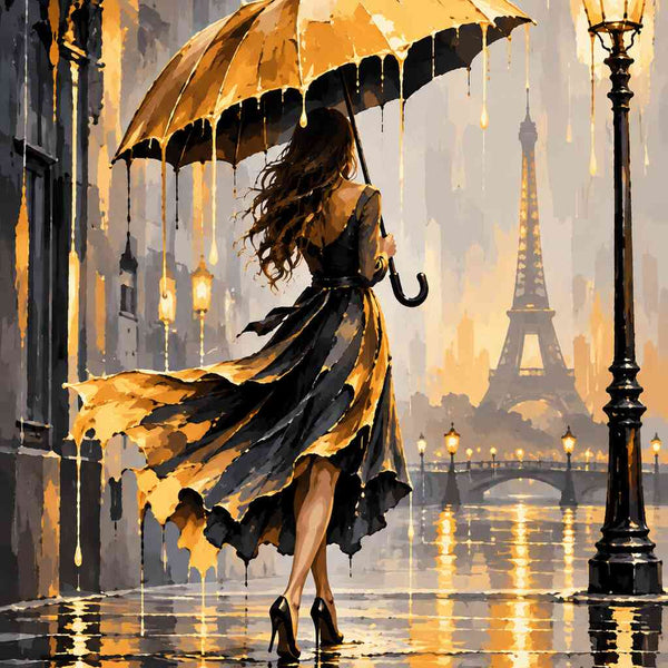 Malen nach Zahlen - Goldene Regentropfen über Paris