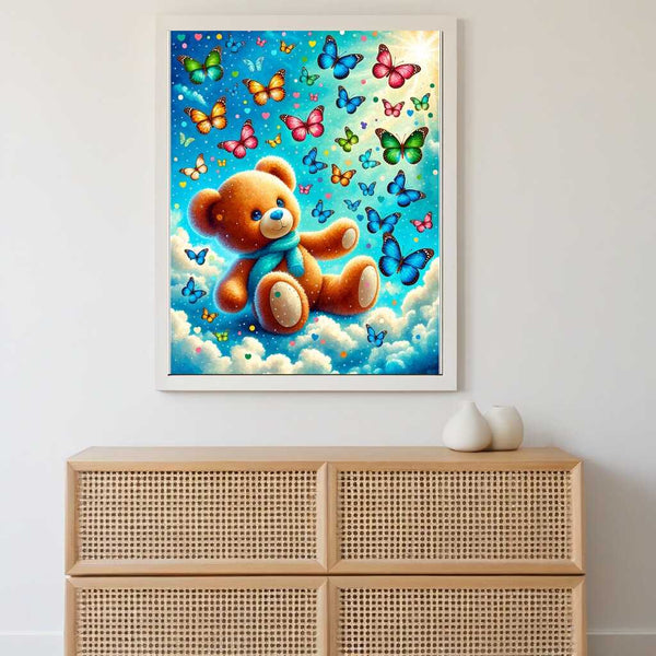 Malen nach Zahlen - Teddy umgeben von Schmetterlingen