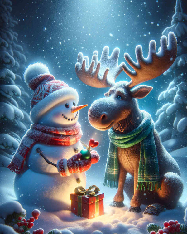 Malen nach Zahlen - Schneemann und Elch Freunde