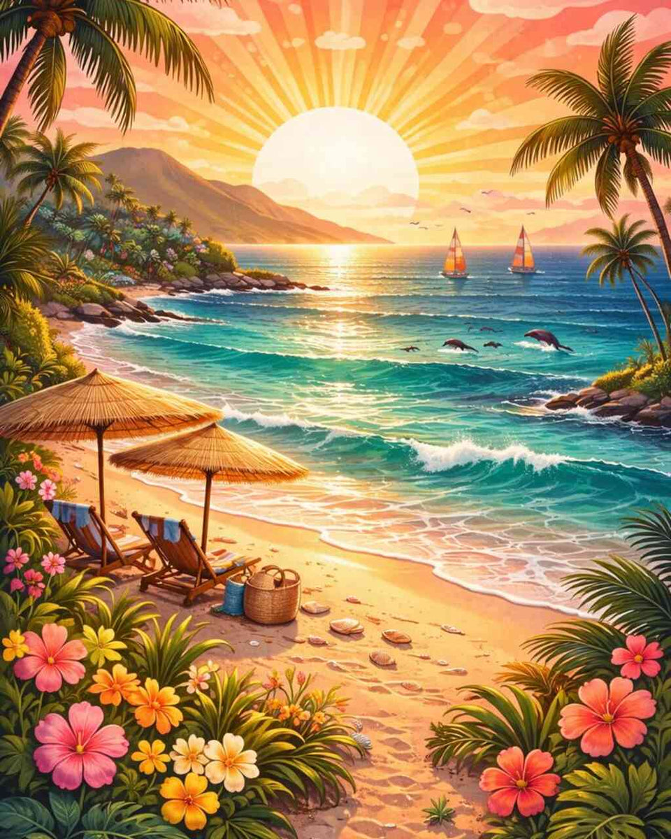 Malen nach Zahlen - Sonnenzauber am Paradiesstrand