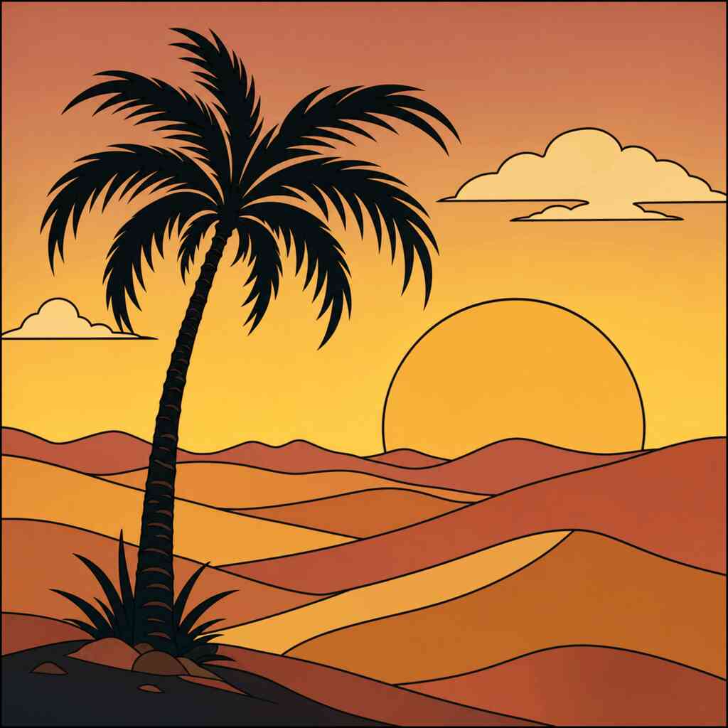 Malen nach Zahlen - Sonnenuntergang in der Oase