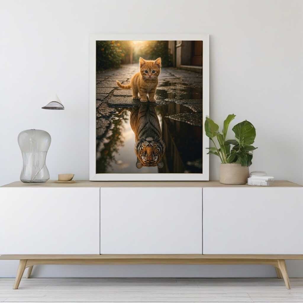 Malen nach Zahlen - Kleine Rotekatze, großer Tiger, Spiegelbild