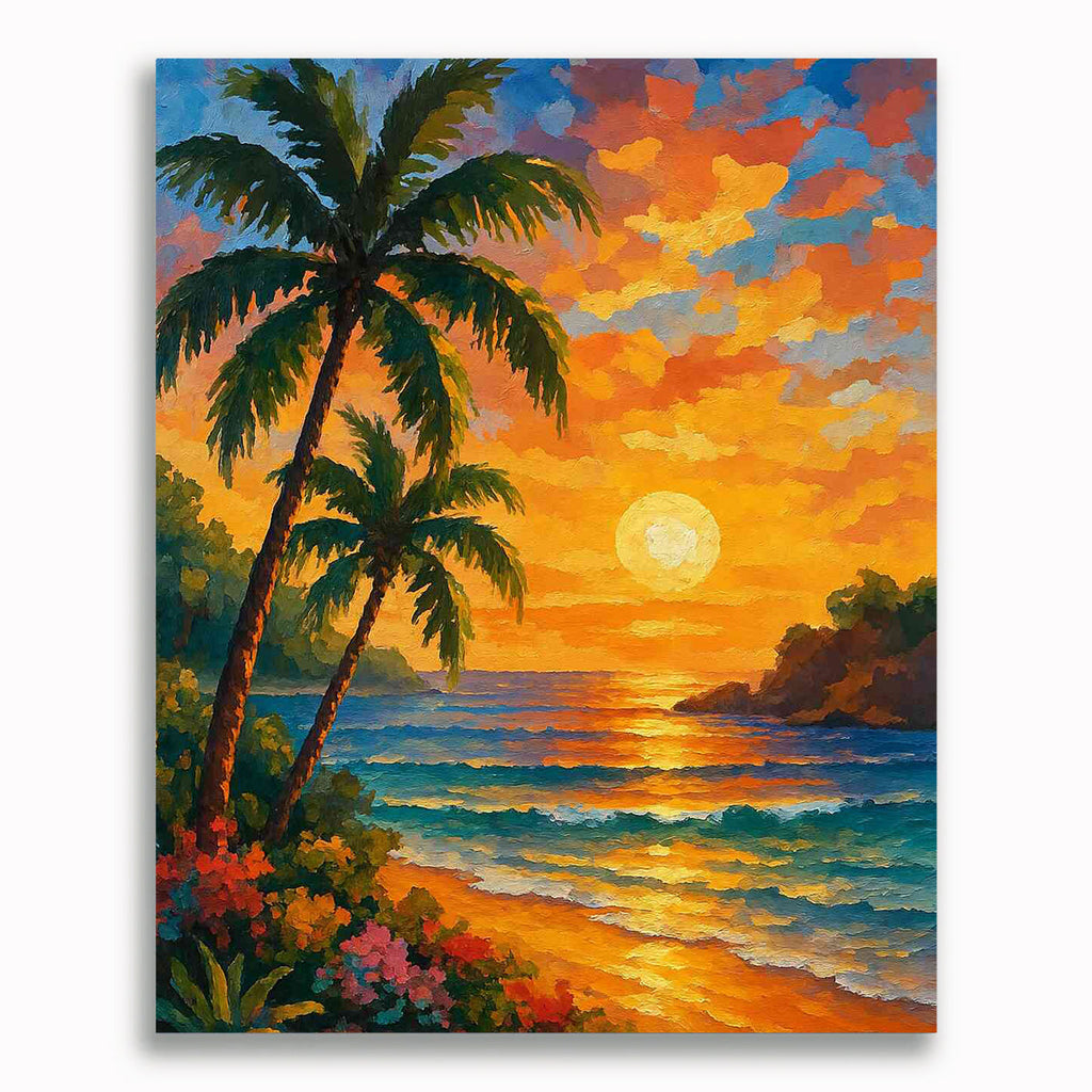 Malen nach Zahlen - Farben des goldenen Abends am Meer