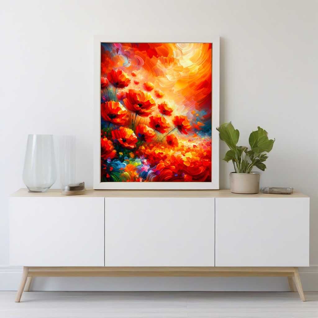Mohnblumen, Hintergrund Orange – Malen nach Zahlen