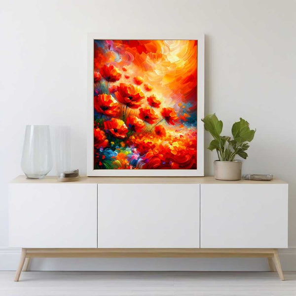 Mohnblumen, Hintergrund Orange – Malen nach Zahlen