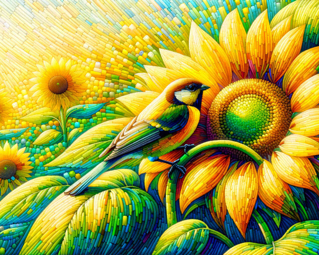 Sonnenblumen mit Vogel – Malen nach Zahlen