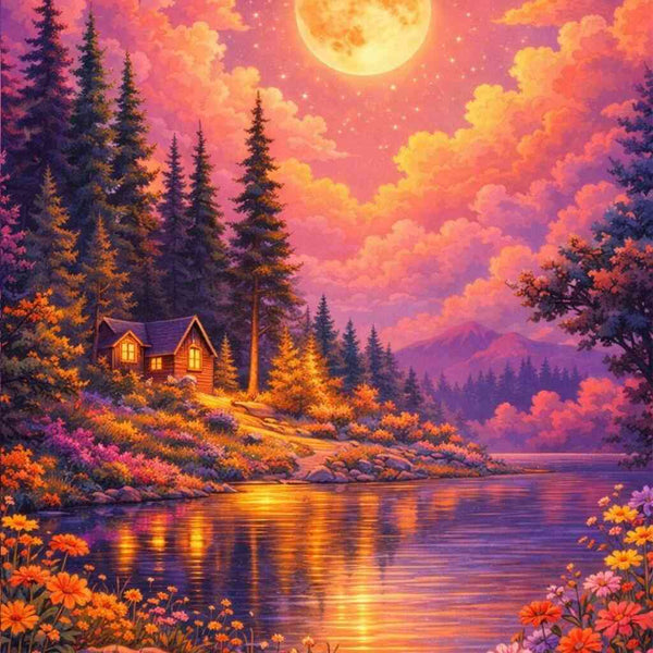Malen nach Zahlen - Magische Mondnacht am See