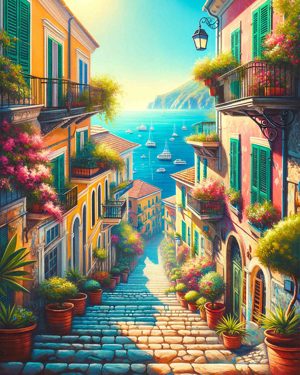 Malen nach Zahlen - Treppenstraße am Meer