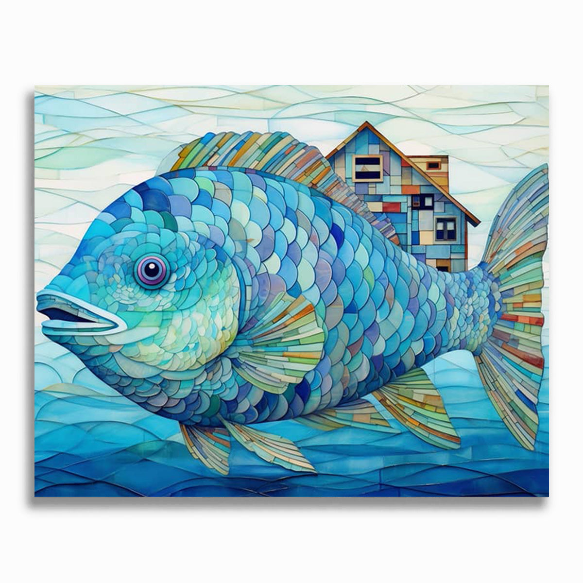 Fisch, Blaue Farben - Malen nach Zahlen