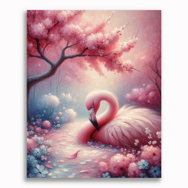 Flamingo mit Kirschbaum  – Malen nach Zahlen