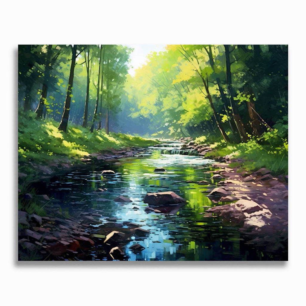 Fluss im Wald, Realistisch - Malen nach Zahlen