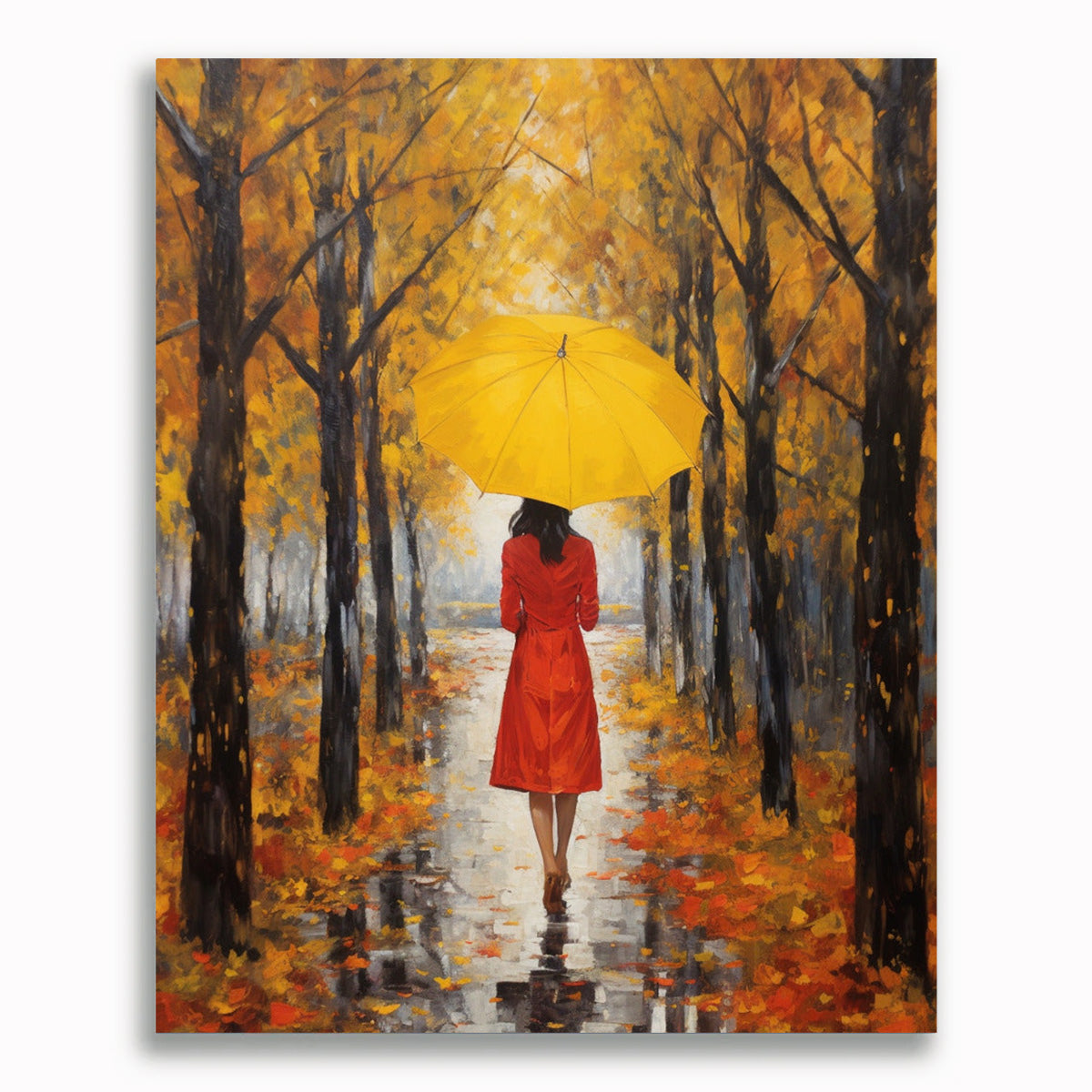 Frau mit Schirm im Herbst - Malen nach Zahlen