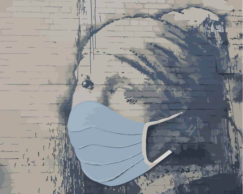 Frau mit Mundschutz - Banksy