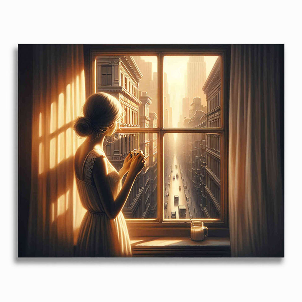 Frau schaut aus Fenster – Malen nach Zahlen