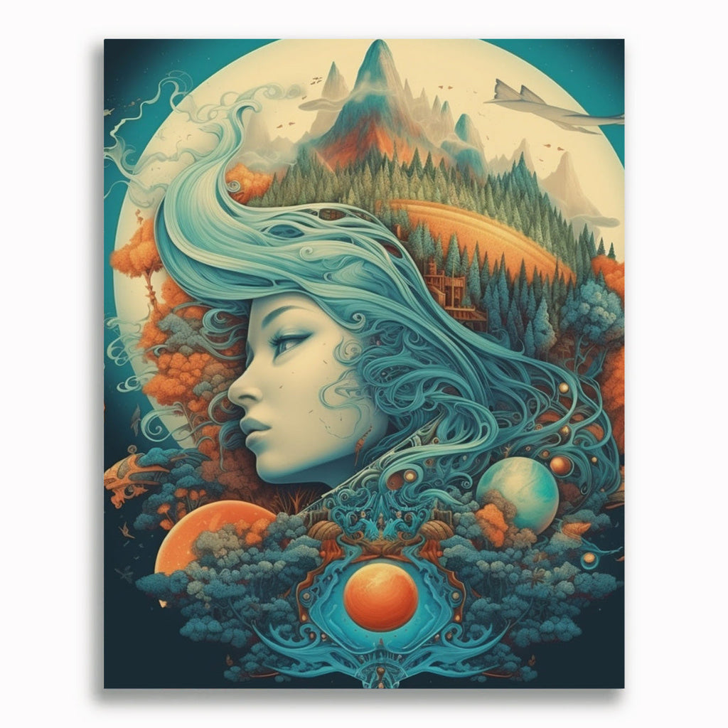 Frau, Wasserfall - Malen nach Zahlen