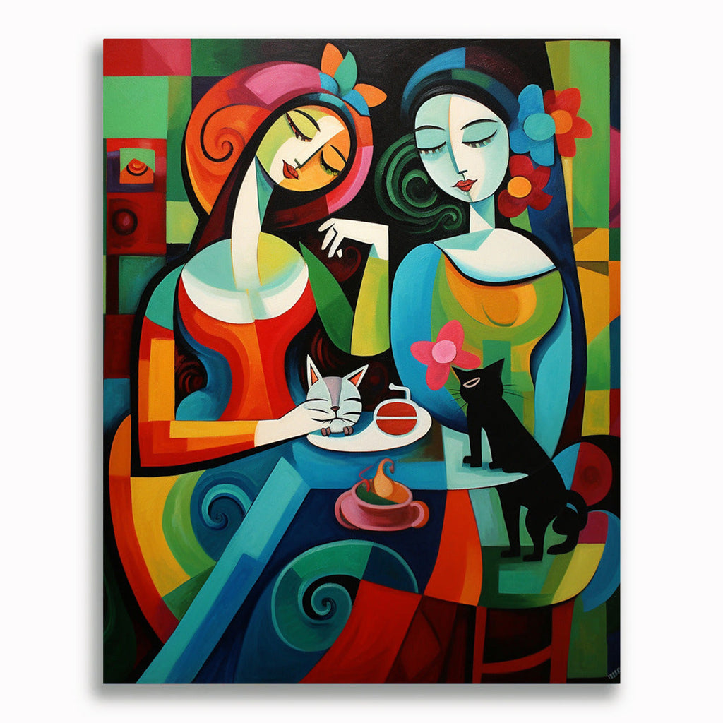 Frauen mit Katze – Malen nach Zahlen