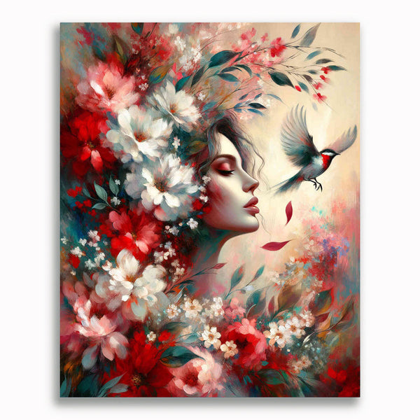 Frauenportrait mit Blumen – Malen nach Zahlen