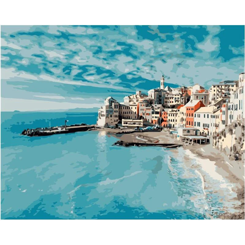 Griechische Stadt am Meer – Malen nach Zahlen