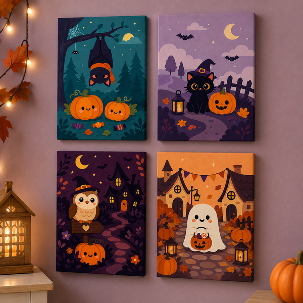 Halloween 4er SET - Mini Malen nach Zahlen
