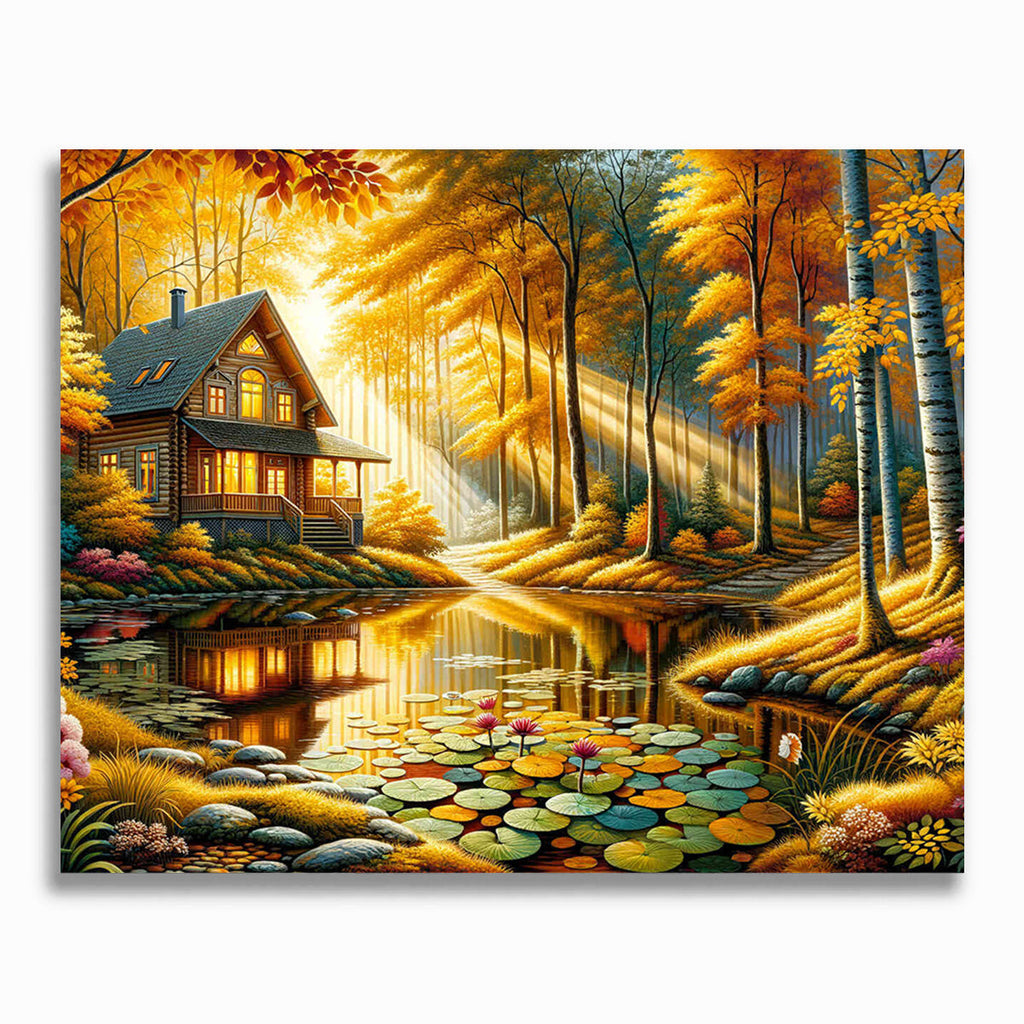 Haus im Wald, romantisch - Malen nach Zahlen