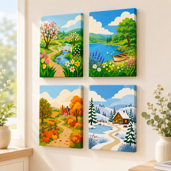 Jahreszeitenzauber 4er SET - Mini Malen nach Zahlen