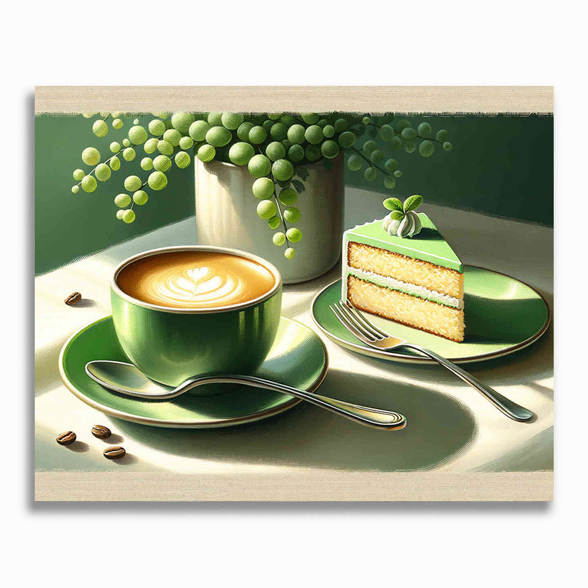 Kaffee und Kuchen, grün – Malen nach Zahlen