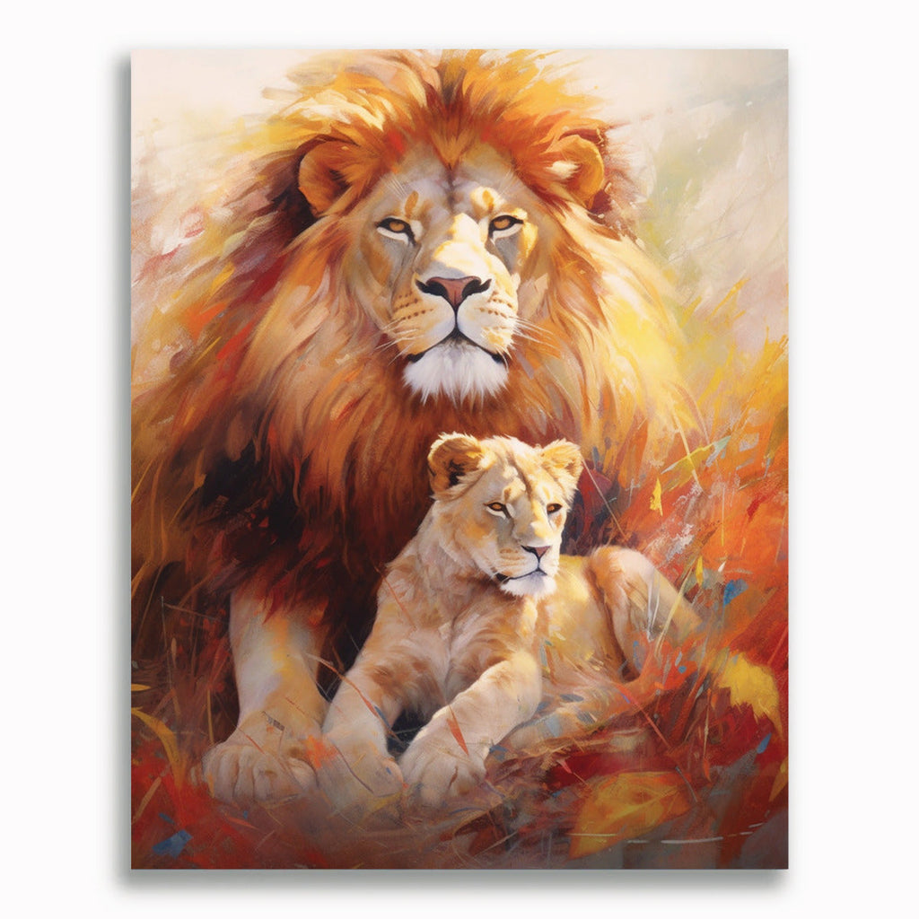 Löwen, Vater mit Kind – Malen nach Zahlen