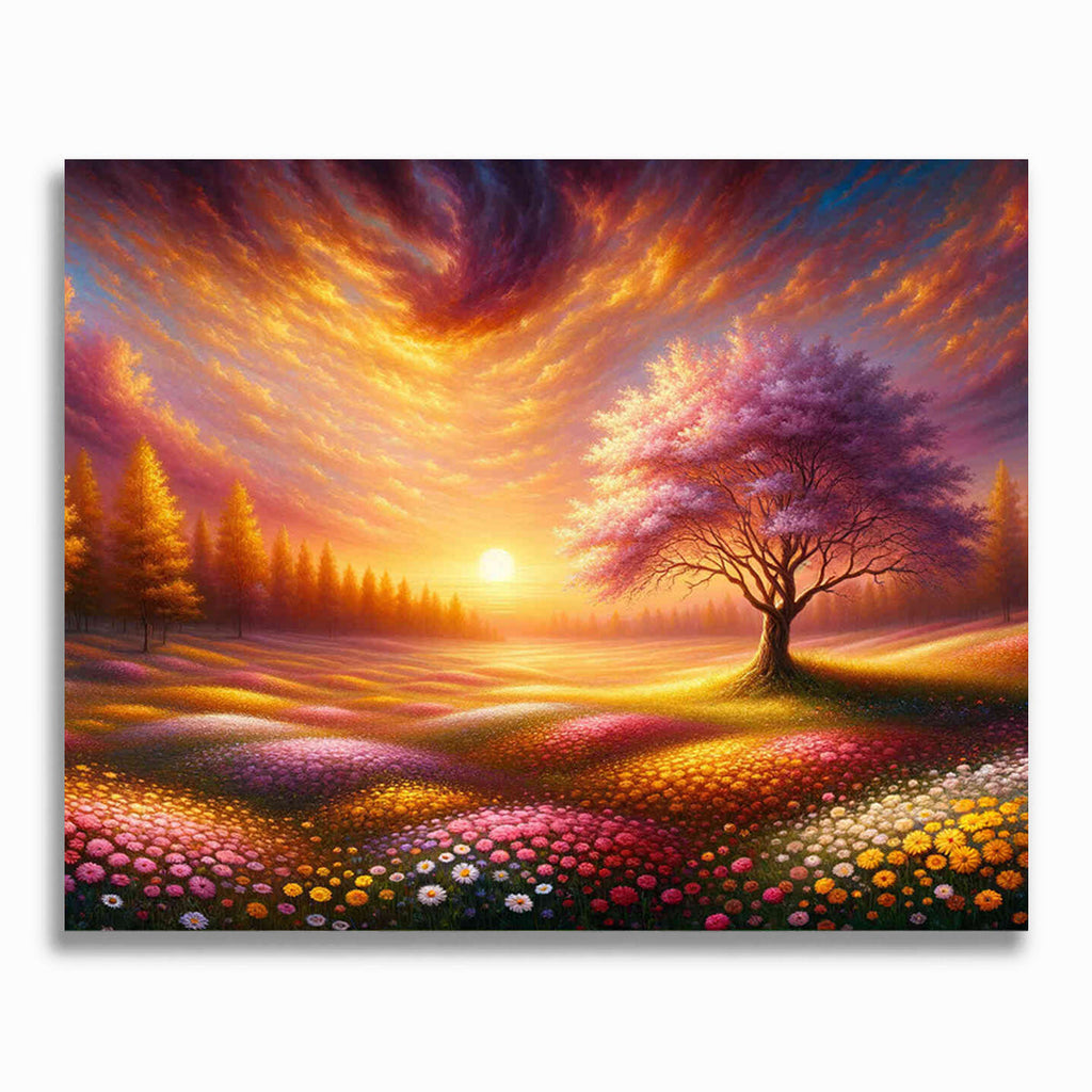 Malen nach Zahlen - Baum auf Blumenwiese