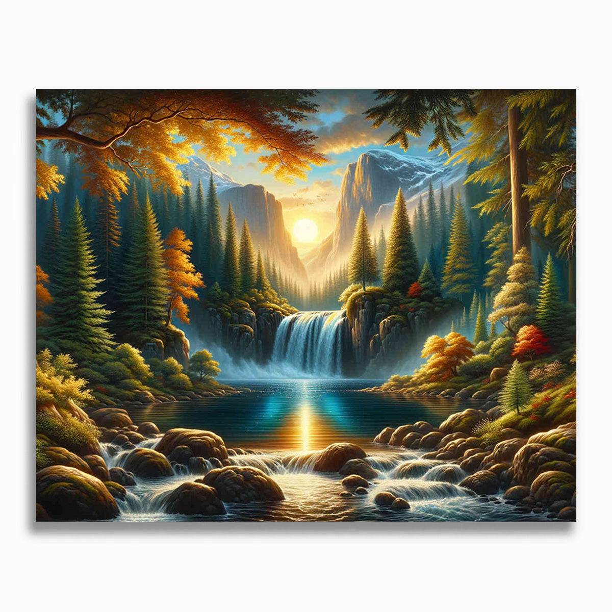 Malen nach Zahlen - Berge und Wasserfall im Wald