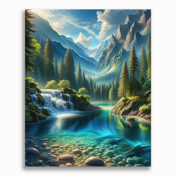 Malen nach Zahlen - Bergsee mit Wasserfall