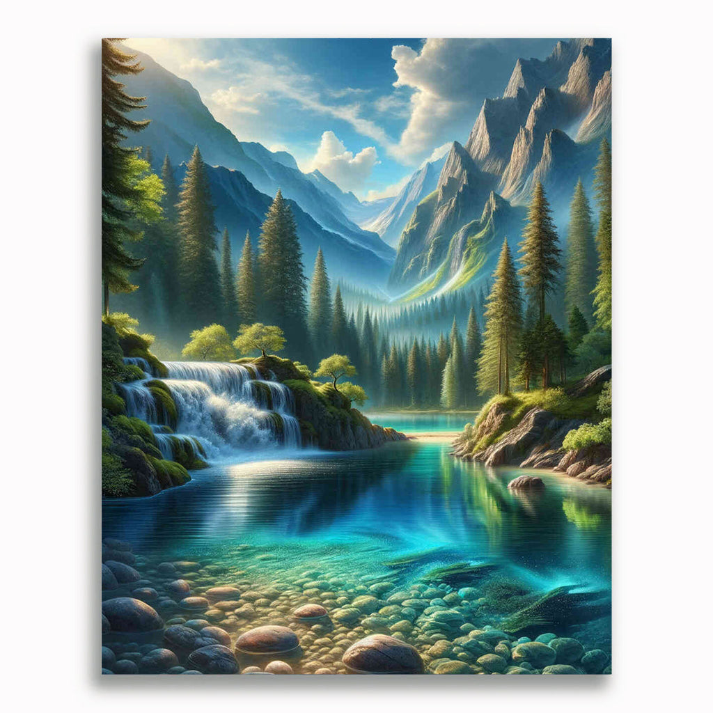 Malen nach Zahlen - Bergsee mit Wasserfall