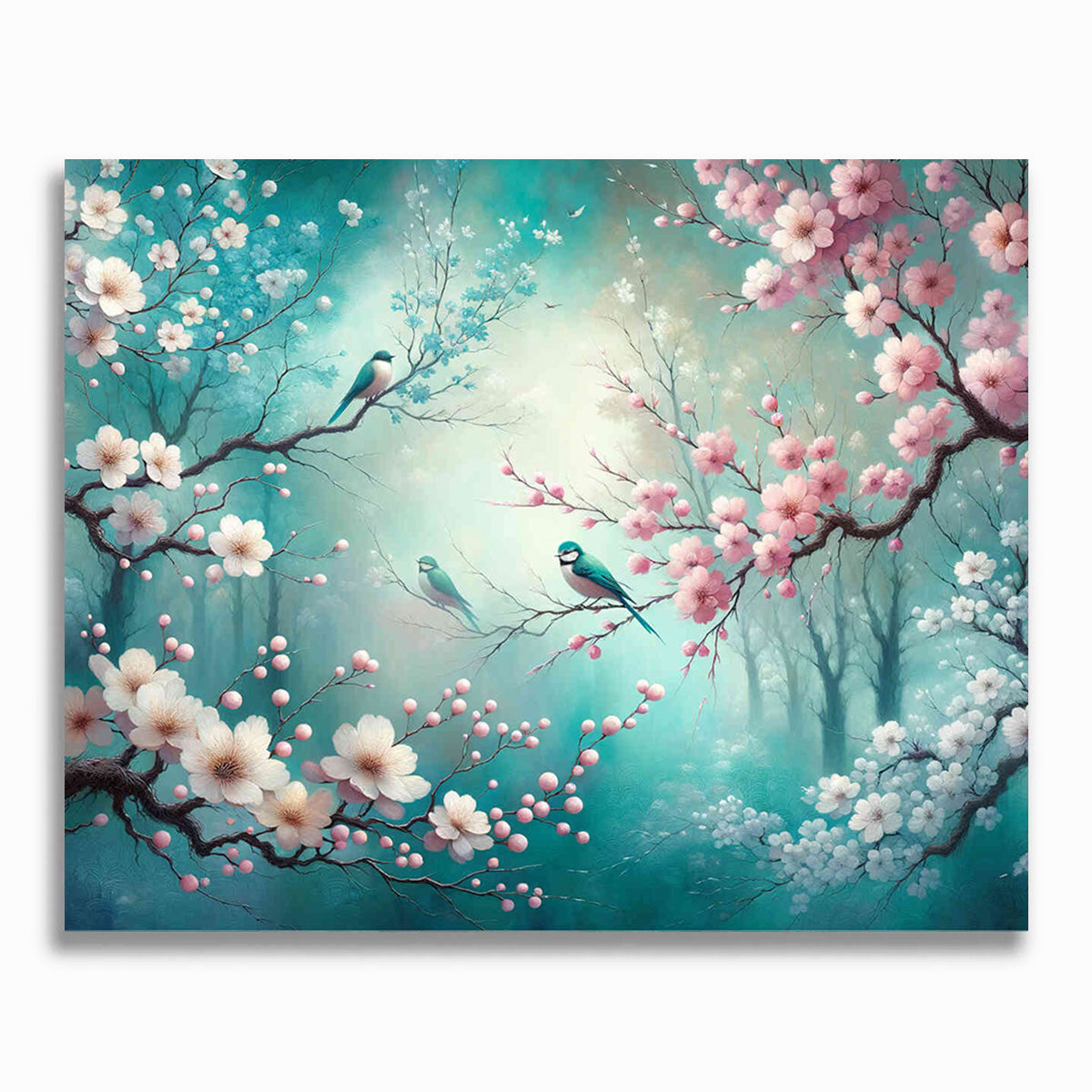 Malen nach Zahlen - Blumen und Vögel, Türkis