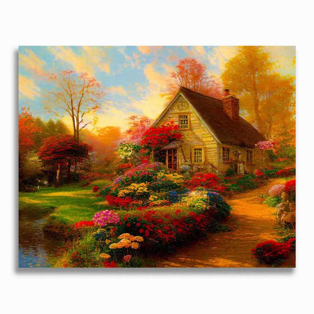 Malen nach Zahlen - Blumenweg zum Haus am See