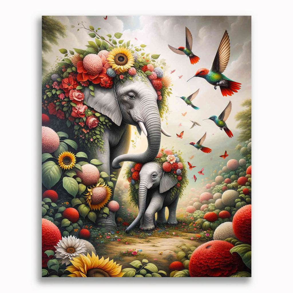 Malen nach Zahlen - Blumige Elefanten