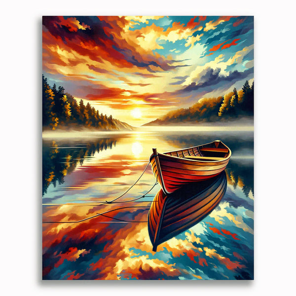 Malen nach Zahlen - Boot im See Abendstimmung