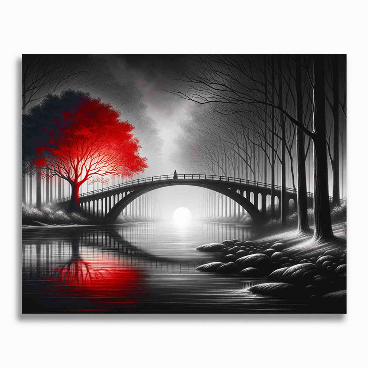 Malen nach Zahlen - Brücke in Schwarz und Weiß