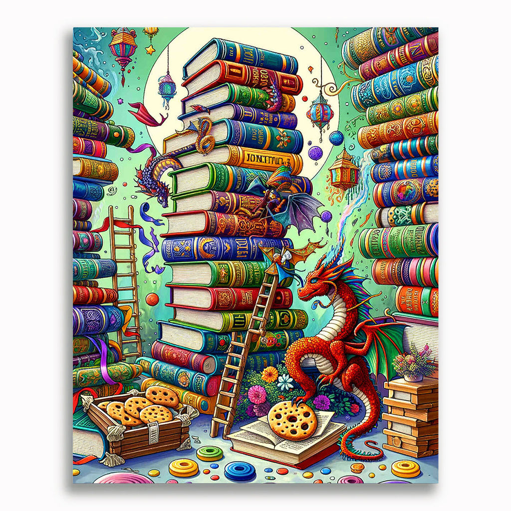 Malen nach Zahlen - Bücherturm, Cartoon