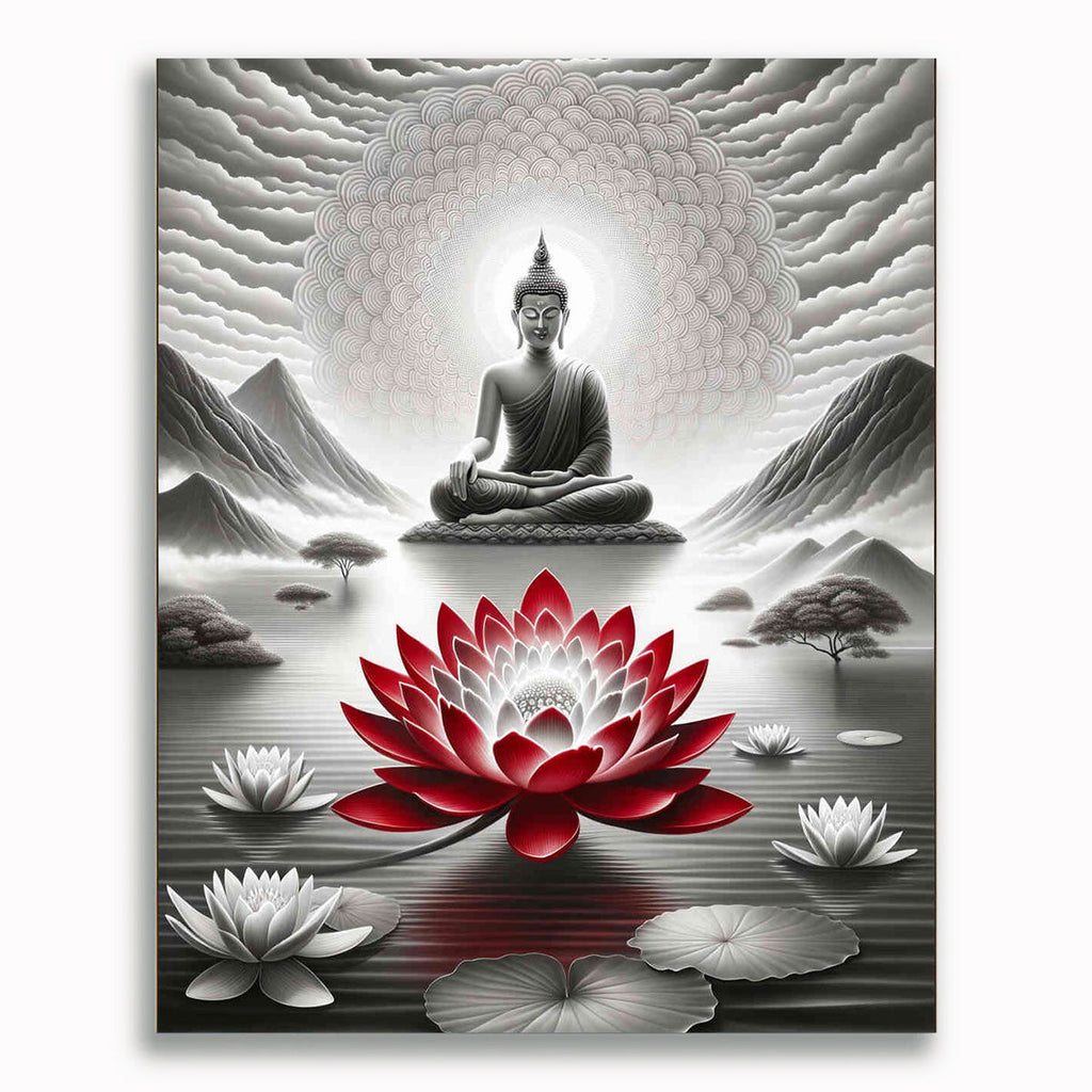 Malen nach Zahlen - Buddha mit roter Blume
