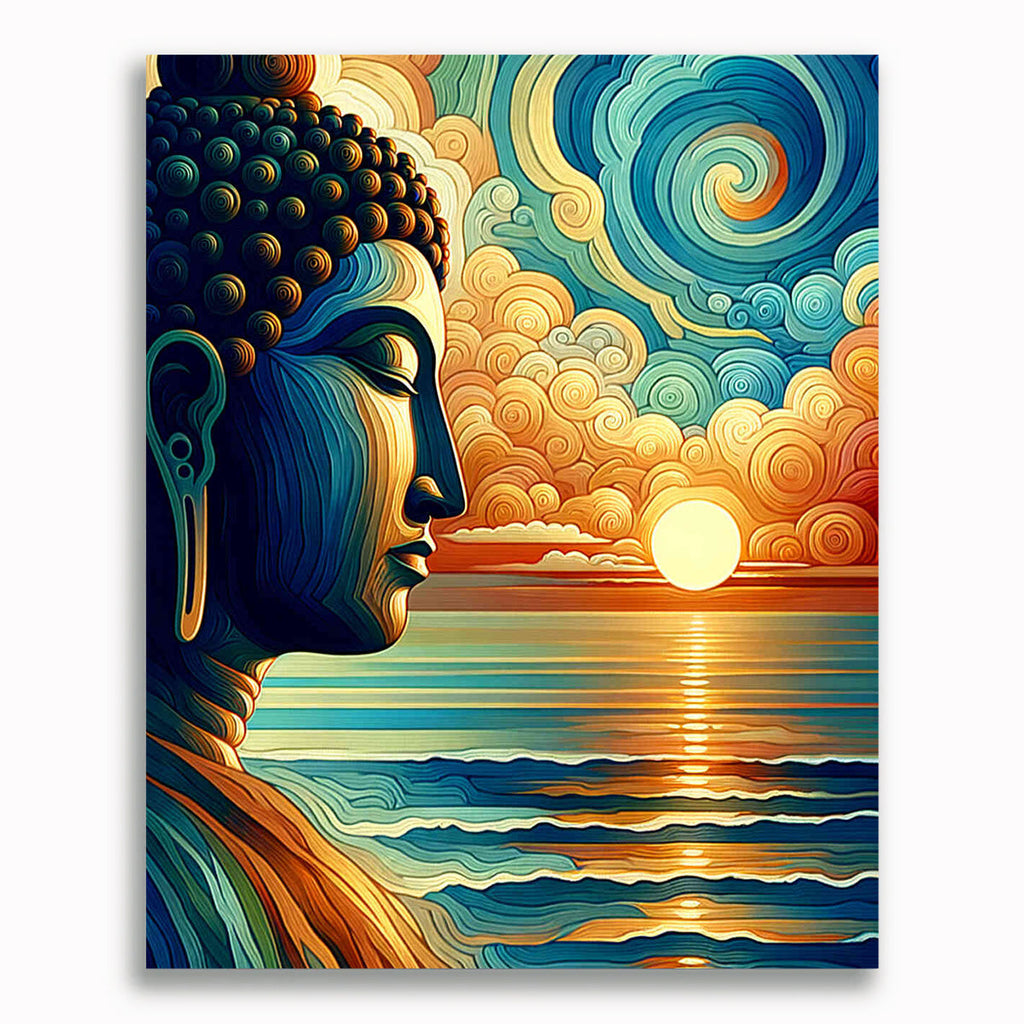 Malen nach Zahlen - Buddha Sonnenuntergang