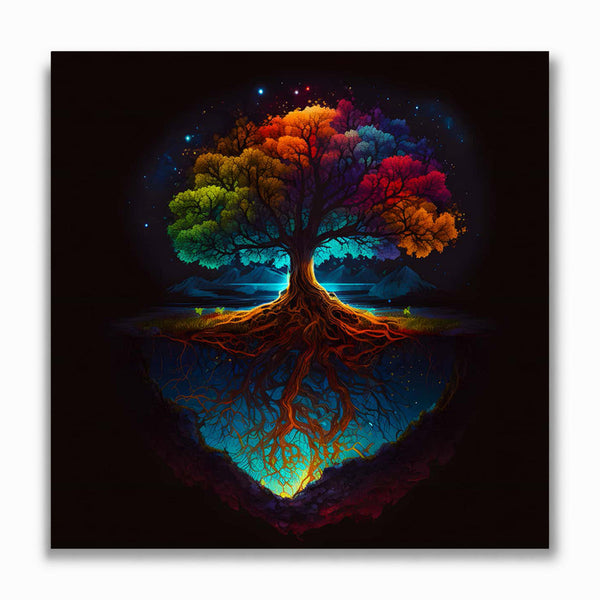 Malen nach Zahlen - Bunter Baum in der Nacht
