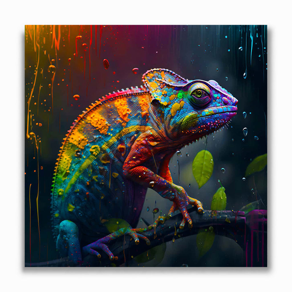 Malen nach Zahlen - Chamäleon im Regen farbenfroh