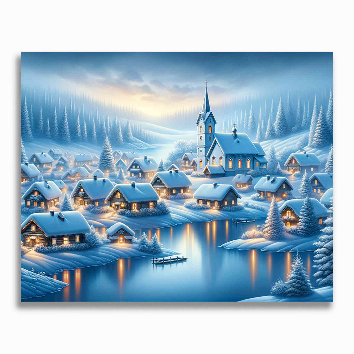 Malen nach Zahlen - Dorf im Winter verschneit