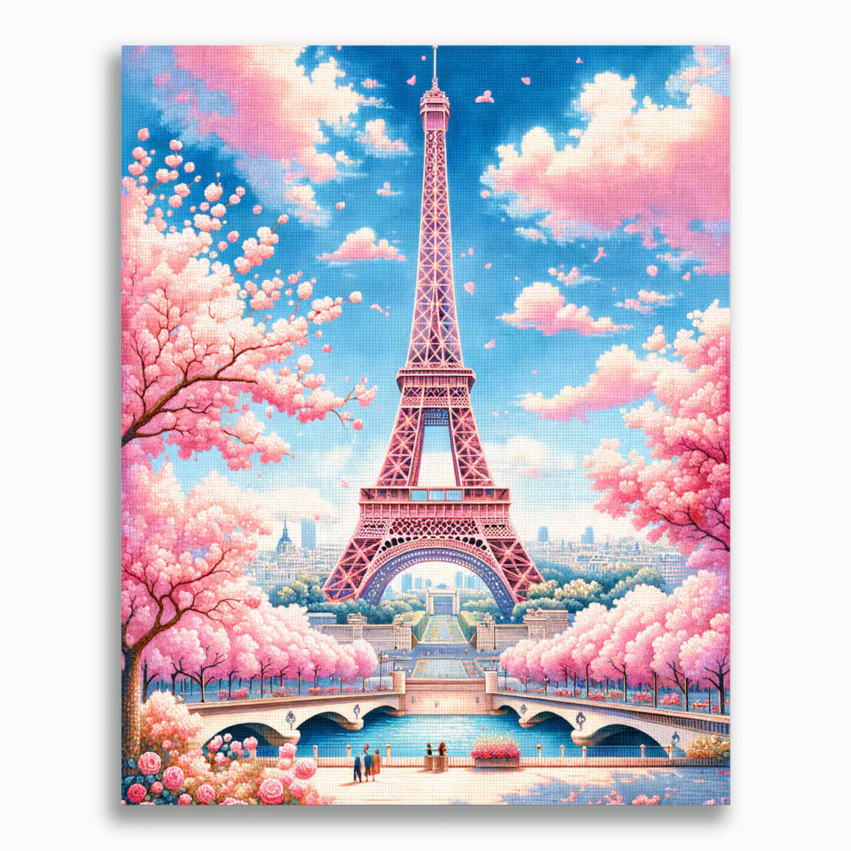 Malen nach Zahlen - Eiffelturm in Rosenblütenpracht