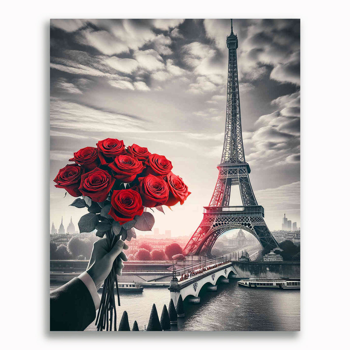 Malen nach Zahlen - Eifelturm mit Rosen