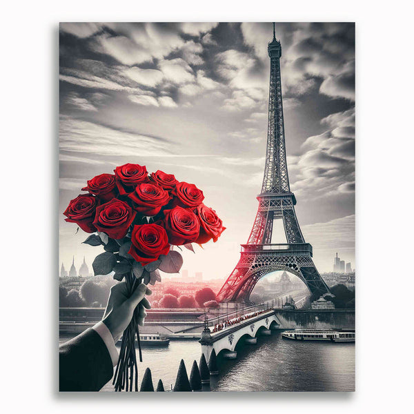 Malen nach Zahlen - Eifelturm mit Rosen