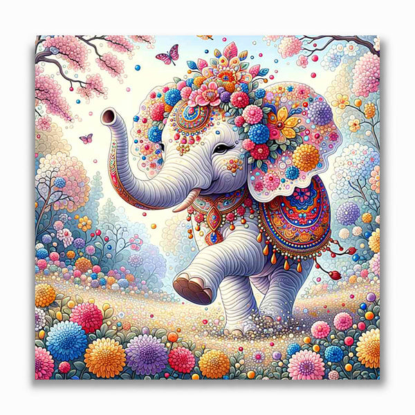 Malen nach Zahlen - Elefant mit Blumen, Cartoon